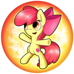 Size: 2539x2539 | Tagged: safe, artist:flamevulture17, apple bloom, earth pony, pony, g4, bipedal, commission, cute, cutie mark, female, filly, high res, open mouth, solo, the cmc's cutie marks