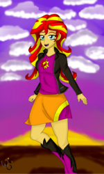 Size: 1916x3200 | Tagged: safe, artist:warriorg04, sunset shimmer, equestria girls, g4, breasts, cloud, female, solo, sunset