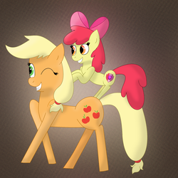 Size: 2000x2000 | Tagged: safe, artist:silverdarkness38, apple bloom, applejack, g4, cutie mark, high res, one eye closed, sisters, the cmc's cutie marks, wink