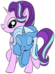 Size: 2100x2800 | Tagged: safe, artist:datapony, starlight glimmer, trixie, pony, unicorn, g4, carrying, duo, female, high res, lesbian, mare, ship:startrix, shipping, simple background, sleeping, transparent background