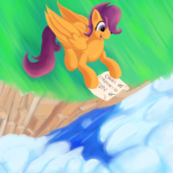 Size: 2000x2000 | Tagged: safe, artist:enshems, scootaloo, g4, cliff, female, high res, newbie artist training grounds, open mouth, solo