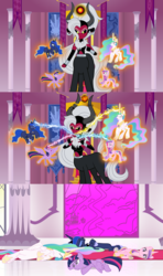 Size: 1280x2160 | Tagged: safe, artist:dashiemlpfim, artist:egegokprochannel, artist:hunternif, artist:tamalesyatole, lord tirek, princess cadance, princess celestia, princess luna, twilight sparkle, alicorn, pony, g4, draining, eyes closed, lady tirek, magic drain, magic theft, midriff, rule 63, twilight sparkle (alicorn), vector