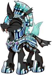 Size: 2388x3444 | Tagged: safe, artist:gray--day, thorax, changeling, g4, the times they are a changeling, armor, crystal guard, crystal guard armor, fangs, high res, looking at you, male, one eye closed, simple background, smiling, solo, transparent background, wink