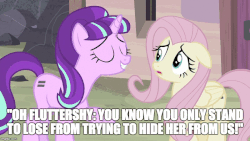 Size: 800x450 | Tagged: safe, fluttershy, starlight glimmer, g4, the cutie map, animated, female, final fantasy, final fantasy vi, gif, image macro, kefka palazzo, meme, quote