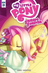 Size: 1054x1600 | Tagged: safe, artist:lowzirong, artist:nicowaha, artist:waha, idw, angel bunny, fluttershy, friends forever #34, g4, my little pony: friends forever, official, spoiler:comic, angelbetes, cover, cute, fluttermom, kindness, shyabetes