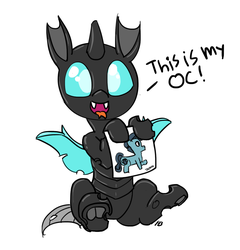 Size: 1280x1335 | Tagged: safe, artist:pabbley, crystal hoof, thorax, changeling, pony, g4, the times they are a changeling, 30 minute art challenge, cute, cuteling, dialogue, fangs, hoof hold, looking at you, male, open mouth, ponysona, sketch, smiling, solo, thorabetes, tongue out, underhoof