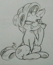 Size: 1043x1280 | Tagged: safe, artist:i am nude, rarity, g4, female, glasses, grayscale, monochrome, simple background, solo