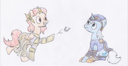 Size: 1518x785 | Tagged: safe, artist:egg_roll, ashe, league of legends, leona, ponified, traditional art