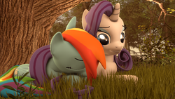 Size: 3840x2160 | Tagged: safe, artist:xppp1n, rainbow dash, rarity, pony, g4, 3d, female, forest, high res, lesbian, mare, ship:raridash, shipping, sogreatandpowerful, source filmmaker
