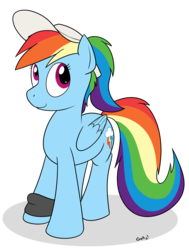 Size: 1426x1891 | Tagged: safe, artist:rapidstrike, rainbow dash, g4, alternate hairstyle, female, hat, ponytail, simple background, solo, sweatband, transparent background