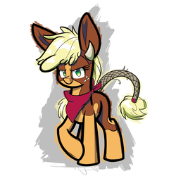 Size: 1500x1500 | Tagged: safe, artist:heir-of-rick, applejack, arizona (tfh), cow, them's fightin' herds, g4, bandana, clothes, community related, costume, crossover, cute, fake horns, female, fusion, impossibly large ears, jackabetes, solo