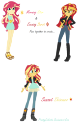 Size: 772x1198 | Tagged: safe, artist:prettycelestia, sunset shimmer, oc, oc:evening burst, oc:morning star, equestria girls, g4, clothes, dress, fusion, fusion:evening burst, fusion:morning star, reverse fusion, theory