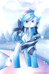 Size: 925x1398 | Tagged: safe, artist:kurochhi, oc, oc only, clothes, scarf, snow, snowfall, solo