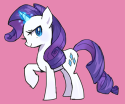 Size: 635x528 | Tagged: safe, artist:kanyoko, rarity, g4, female, glowing horn, horn, looking at you, raised hoof, simple background, solo