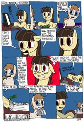 Size: 2000x2903 | Tagged: safe, artist:timsplosion, wild fire, oc, oc:jayson thiessen, earth pony, pegasus, pony, g4, comic, computer, floppy ears, glasses, jayson thiessen, mouth hold, sibsy, storyboard, top gear