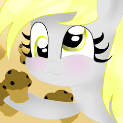 Size: 1024x1024 | Tagged: safe, artist:lorepeepsblue, derpy hooves, pegasus, pony, g4, female, food, mare, muffin, solo