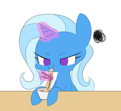 Size: 826x757 | Tagged: safe, artist:p-skink, trixie, pony, unicorn, g4, annoyed, cute, female, food, mare, solo