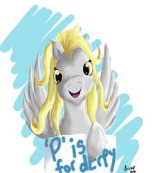 Size: 1000x1100 | Tagged: safe, artist:fangirl-archer, derpy hooves, pegasus, pony, g4, female, mare, p is for, sign, solo