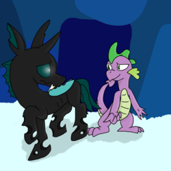 Size: 1000x1000 | Tagged: safe, artist:nightflare02, spike, thorax, changeling, g4, the times they are a changeling