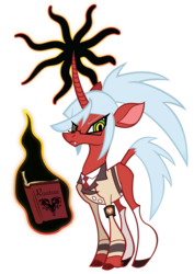 Size: 3368x4764 | Tagged: safe, artist:rich-jammer, oleander (tfh), classical unicorn, demon, demon pony, pony, unicorn, them's fightin' herds, book, clothes, community related, crossover, daemon kneesocks, horn, leonine tail, panty and stocking with garterbelt, ponified, socks, solo