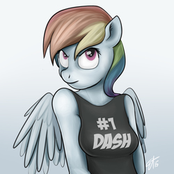 Size: 1500x1500 | Tagged: safe, artist:eternyan, rainbow dash, anthro, g4, clothes, female, solo, tank top