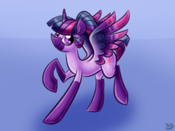Size: 600x450 | Tagged: safe, artist:sallindaemon, twilight sparkle, alicorn, pony, g4, alternate design, alternate hairstyle, colored wings, colored wingtips, female, solo, twilight sparkle (alicorn)