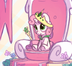 Size: 1200x1100 | Tagged: safe, artist:bobdude0, sweetie belle, pony, unicorn, g4, crown, cute, diasweetes, female, filly, jewelry, princess, regalia, solo, throne