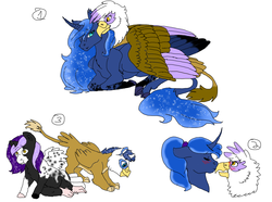 Size: 3229x2400 | Tagged: safe, artist:the-fidget, gilda, princess luna, oc, griffon, hybrid, pony, g4, doodles, female, giluna, high res, interspecies offspring, lesbian, magical lesbian spawn, mare, offspring, parent:gilda, parent:princess luna, parents:giluna, shipping