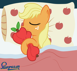 Size: 2273x2097 | Tagged: safe, artist:stargrazer, applejack, g4, apple, bed, female, high res, plushie, sleeping, that pony sure does love apples