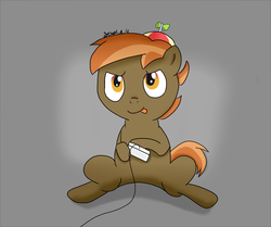 Size: 1470x1230 | Tagged: safe, artist:coolpurpledudette, button mash, earth pony, g4, colt, controller, foal, male, sitting, solo, tongue out