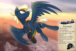 Size: 2700x1800 | Tagged: safe, artist:dangercloseart, oc, oc only, oc:corsair, flying, solo, weapon