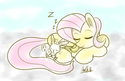 Size: 1545x1000 | Tagged: safe, artist:ladyanidraws, angel bunny, fluttershy, g4, cute, shyabetes, sleeping, zzz