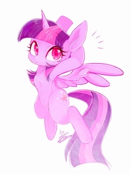 Size: 958x1280 | Tagged: safe, artist:sibashen, twilight sparkle, alicorn, pony, g4, colored pupils, cute, female, looking at you, signature, simple background, solo, stretching, twiabetes, twilight sparkle (alicorn), white background