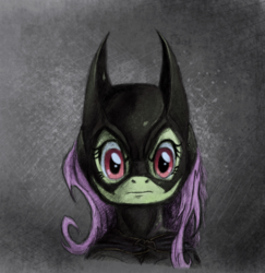 Size: 800x823 | Tagged: safe, artist:hewison, fluttershy, bat pony, pony, g4, arkham knight, batgirl, batman, batmare, bust, crossover, female, flutterbat, flutterbatman, looking at you, portrait, race swap, solo