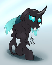 Size: 920x1150 | Tagged: safe, artist:joakaha, thorax, changeling, g4, the times they are a changeling, cute, floppy ears, male, raised hoof, signature, solo, thorabetes, unhappy