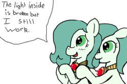 Size: 1014x668 | Tagged: safe, artist:ficficponyfic, color edit, edit, edited edit, oc, oc only, oc:emerald jewel, earth pony, pony, colt quest, abuse recovery, amulet, broken inside, child, color, colored, cute, disturbed, encouragement, foal, hope, hopeful, hug, male, mental illness, optimism, recovery, simple background, smiling, talking, talking to viewer, text, trauma resolved, white background, young