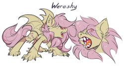 Size: 1118x600 | Tagged: dead source, safe, artist:hioshiru, fluttershy, hengstwolf, g4, female, solo, species swap, wereshy