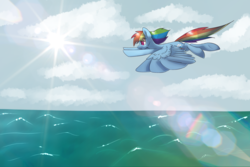 Size: 3300x2200 | Tagged: safe, artist:bravefleet, rainbow dash, g4, female, flying, high res, solo, water