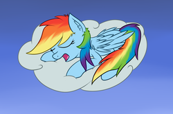 Size: 1183x787 | Tagged: safe, artist:zogzor, rainbow dash, g4, cloud, female, newbie artist training grounds, sleeping, solo