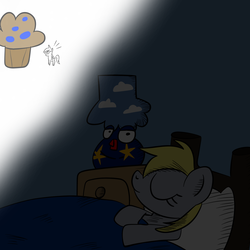 Size: 2000x2000 | Tagged: safe, artist:saveraedae, derpy hooves, pegasus, pony, g4, don't hug me i'm scared, dream, female, food, high res, lamp, mare, muffin, newbie artist training grounds, sleeping, solo