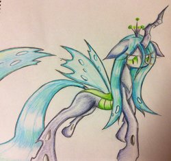 Size: 1200x1130 | Tagged: safe, artist:91o42, queen chrysalis, changeling, changeling queen, g4, crown, female, jewelry, regalia, simple background, solo, traditional art