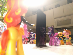 Size: 4032x3024 | Tagged: safe, applejack, fluttershy, pinkie pie, rarity, sunset shimmer, twilight sparkle, centaur, equestria girls, g4, 2001: a space odyssey, accessory theft, applejack's hat, centaur pie, centaur sunset, centaur twilight, centaurity, centaurjack, centaurshy, clothes, cowboy hat, equestria girls minis, eqventures of the minis, hat, microwave, monolith, not salmon, reflection, skirt, stetson, story in the comments, twilight sparkle (alicorn), wat