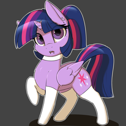 Size: 2400x2400 | Tagged: safe, artist:captainpudgemuffin, twilight sparkle, alicorn, pony, g4, backwards cutie mark, clothes, collar, ear piercing, female, high res, lip piercing, looking at you, mare, piercing, ponytail, snake bites, socks, solo, twilight sparkle (alicorn)