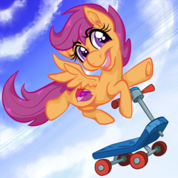 Size: 2000x2000 | Tagged: safe, artist:paintsplatter, scootaloo, pegasus, pony, g4, cutie mark, female, high res, scooter, solo, the cmc's cutie marks