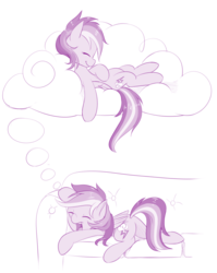 Size: 794x1000 | Tagged: safe, artist:dstears, rainbow dash, pegasus, pony, g4, couch, cute, dashabetes, dream, dream bubble, eyes closed, female, folded wings, inception, lying down, mare, monochrome, nap, on back, open mouth, prone, sleeping, sleepydash, smiling, solo, wings