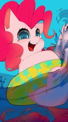 Size: 670x1193 | Tagged: safe, artist:pud, pinkie pie, earth pony, pony, g4, female, inner tube, open mouth, open smile, smiling, solo, water