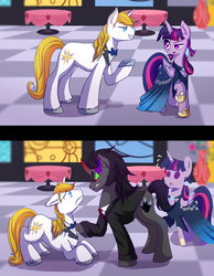 Size: 1024x1322 | Tagged: safe, artist:patty-plmh, king sombra, prince blueblood, twilight sparkle, alicorn, pony, g4, female, grand galloping gala, love triangle, male, ship:twiblood, ship:twibra, shipping, straight, twilight sparkle (alicorn), twilight sparkle gets all the stallions