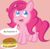 Size: 941x920 | Tagged: safe, artist:brsajo, pinkie pie, g4, alternate hairstyle, burger, comic sans, dialogue, female, filly, food, gift art, hay burger, simple background, solo, vector, yet another pinkie blog
