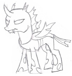 Size: 444x469 | Tagged: safe, artist:coffeehorse, derpibooru exclusive, changeling, monochrome, sketch, solo