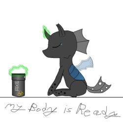 Size: 700x700 | Tagged: safe, artist:planetkiller, derpibooru exclusive, changeling, axe body spray, crying, my body is ready, sad, solo, this will end in tears and/or axe body spray, weapon